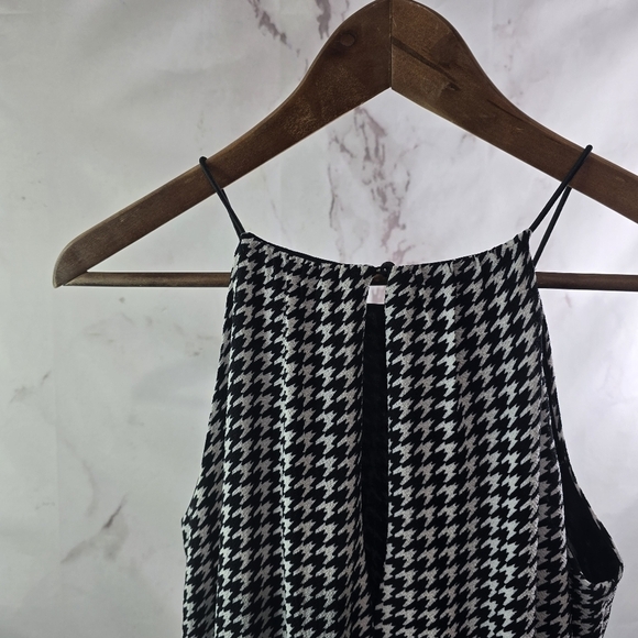 Aqua Dress Womens Small Black White Houndstooth Tank Mini Short Flounce Peplum - Picture 6 of 12